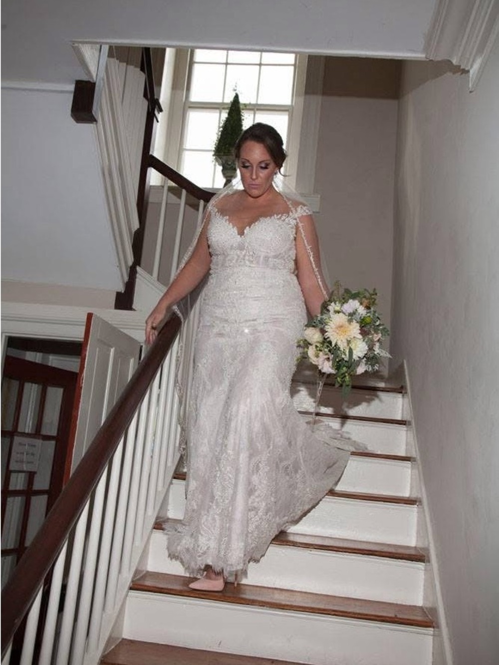Lace Illusion Neckline Bridal Gown in Ivory